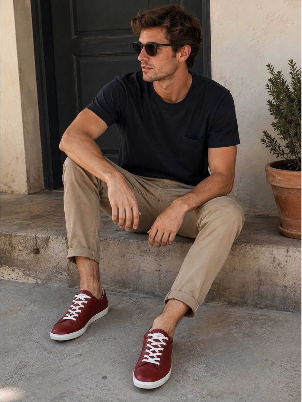 ECCO Soft 7 Burgundy Leather Sneakers Men’s US 11 EU 42 Lace Up Comfort Shoes